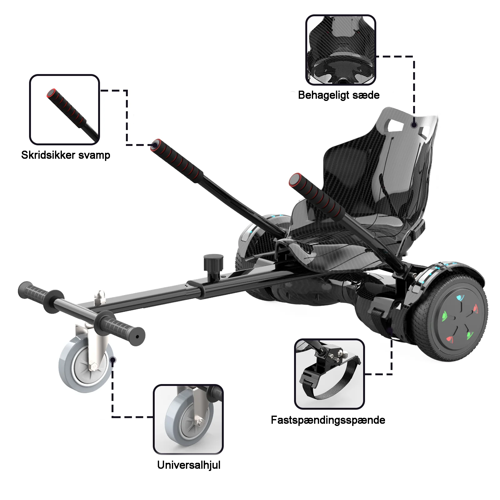 6,5" Hoverboard med Bluetooth og LED - Frit sæde (SORT)