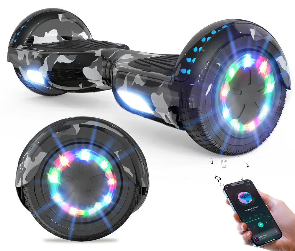 Armygrøn Hoverboard 6.5 Tommer med LED & Bluetooth – Robust Design til Udendørs Leg